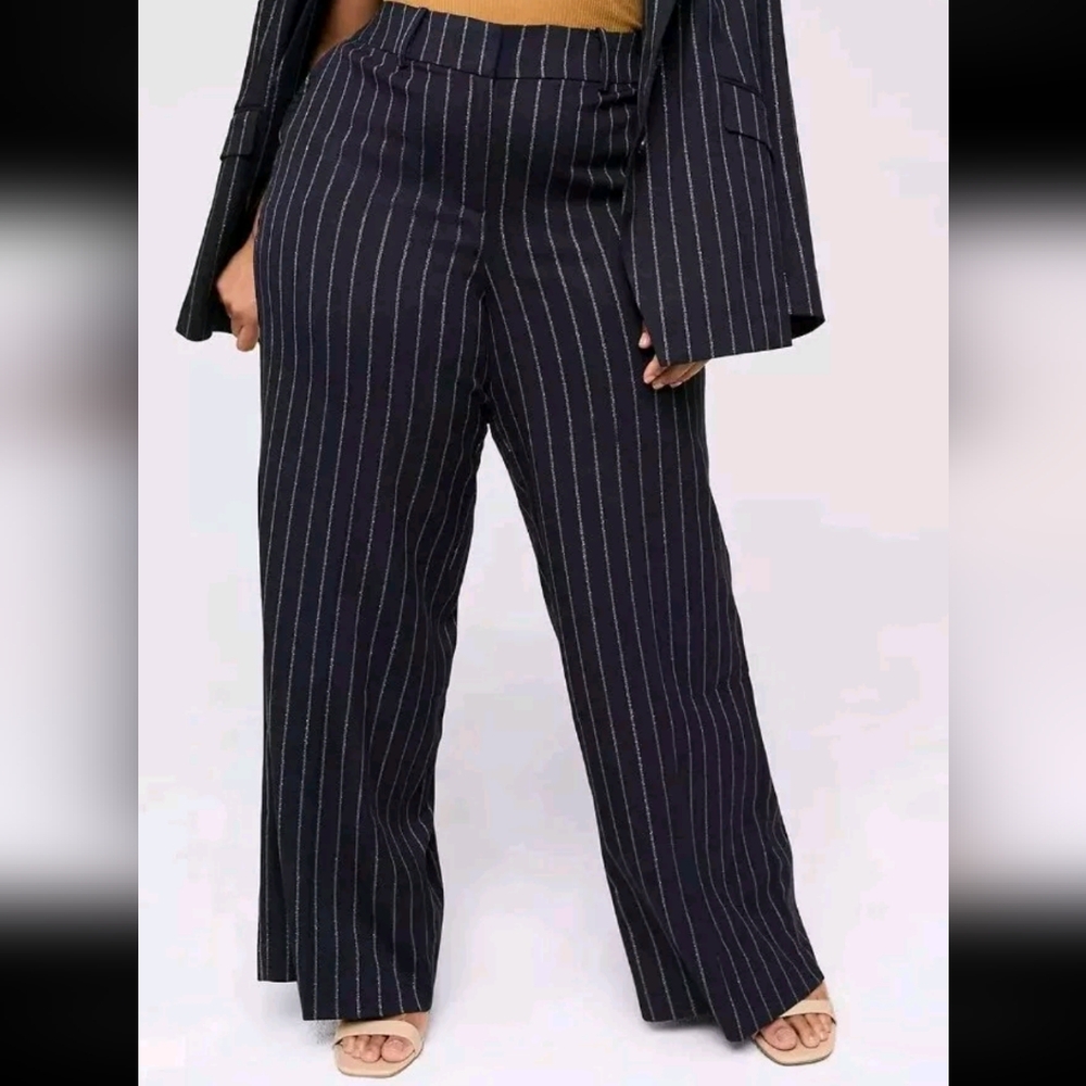 Lane Bryant Wide Leg Allie Pant Trousers Woman Plus 28W 5X Black Pinstriped New - Picture 12 of 12